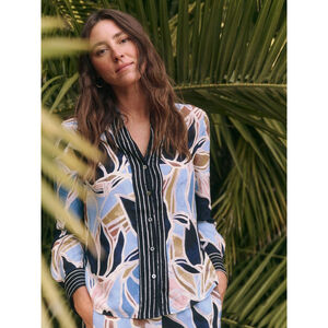 Nic + Zoe Sapphire Shades Shirt Button Up Print Bold Pinstripe Down Front & Cuff